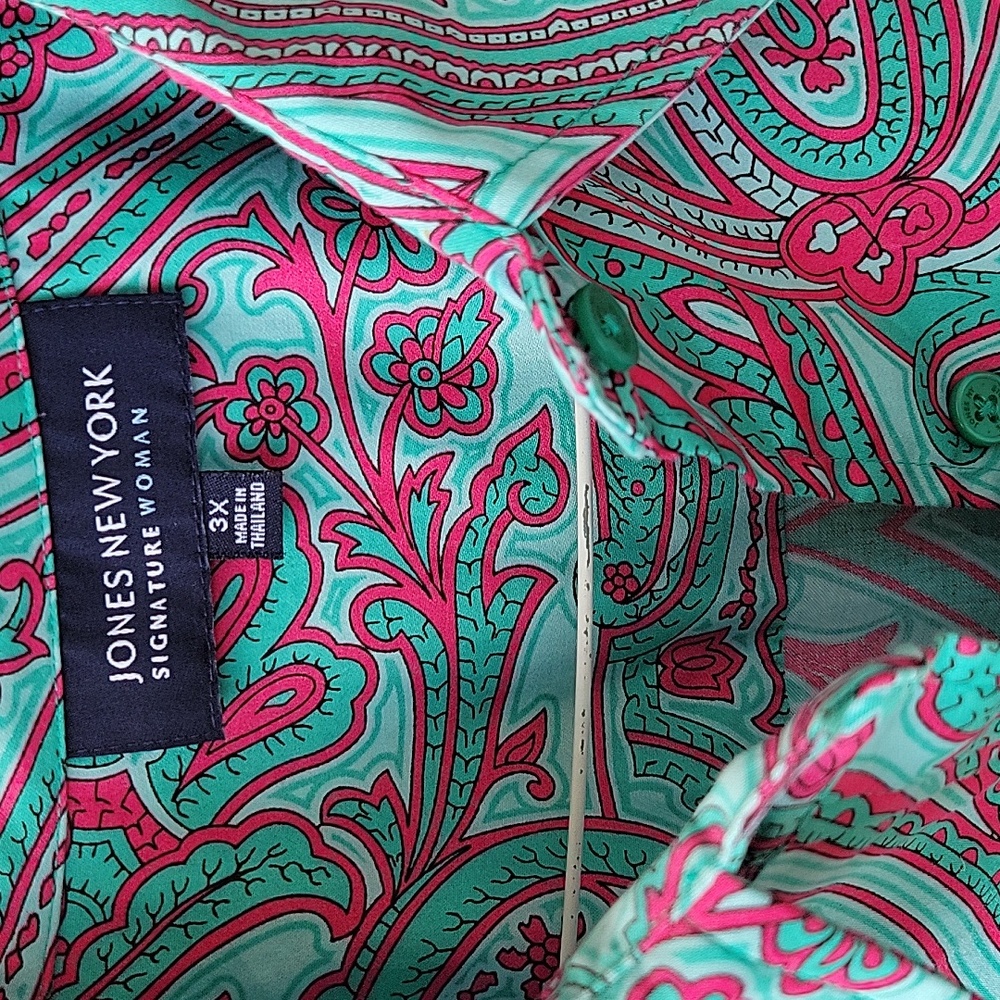 Jones New York Paisley Button Up Shirt Top Blouse Signature Woman 3X - Picture 2 of 9